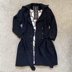 Vintage L.A.M.B. Black Trench Coat Wool Blend Size 4 Fall 2007 Gwen Stefani Belt